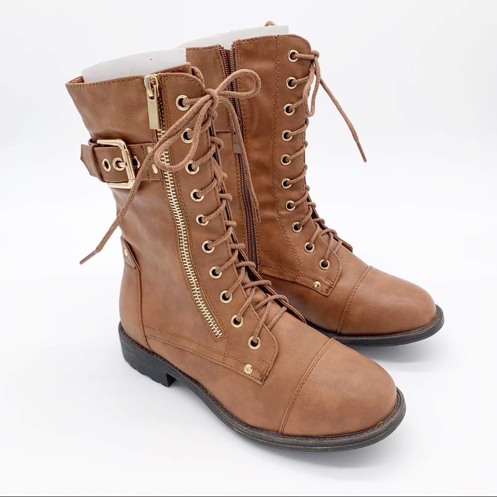 TOP MODA Women’s military middle boots Tan 6.5